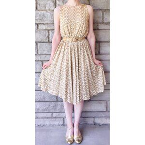 1960s Vintage Twirly Gold and Cream Midi Dance Dress